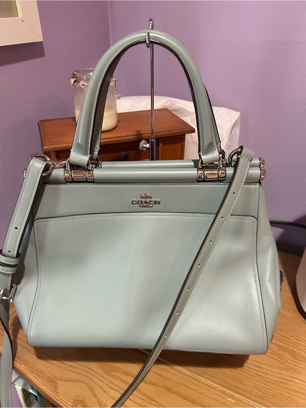 Coach Pale Blue Leather Satchel with Convertible Strap